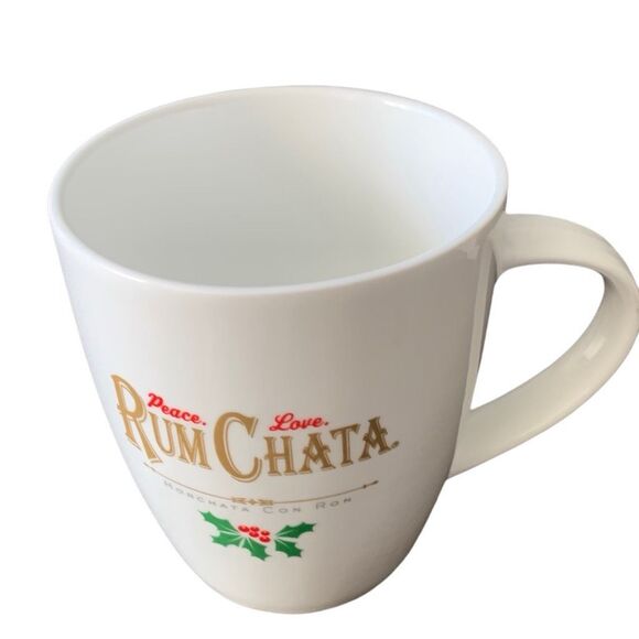 Pre Owned Rum Chata Horchata Con Ron Gold Letters Ceramic Coffee Peace Love Mug - Picture 2 of 13